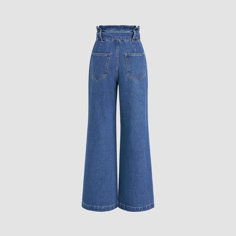 Cider [size 0-10] High Waist Solid Bowknot Wide Leg Jeans