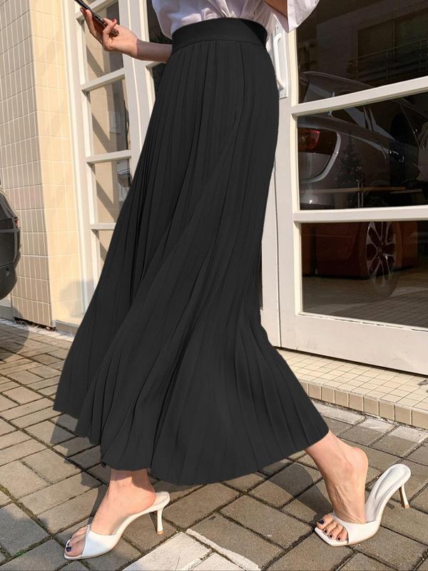 Vintage Women's Solid High Waist Pleated Skirt, Elegant Fashion Casual Long Skirt for Daily Wear, Ladies Bottoms for All Seasons