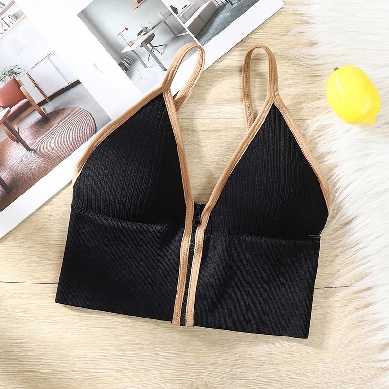 6Pcs Elegant Seamless Ribbed Wireless Cami Bralette - Comfy Push Up, Medium Support, Strapless, Polyester Lining, Machine Washable - Perfect for Adult Womens Lingerie & Underwear Fabric Womenswear Lady Comfort