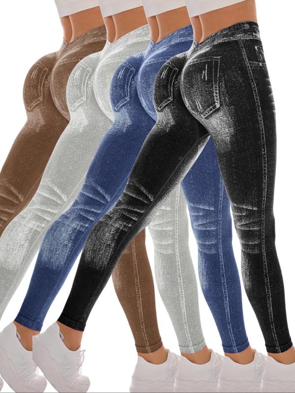 Women's Denim-effect Print High Waist Sports Leggings, Gym Clothing, Fall Outfits, Casual Sporty Comfy Breathable Skinny Pants for Yoga Gym Workout Running, Ladies Sportswear for Fall, Fall Outfits 2024, Fallfreshness, Leggings for Women, Gym Clothes