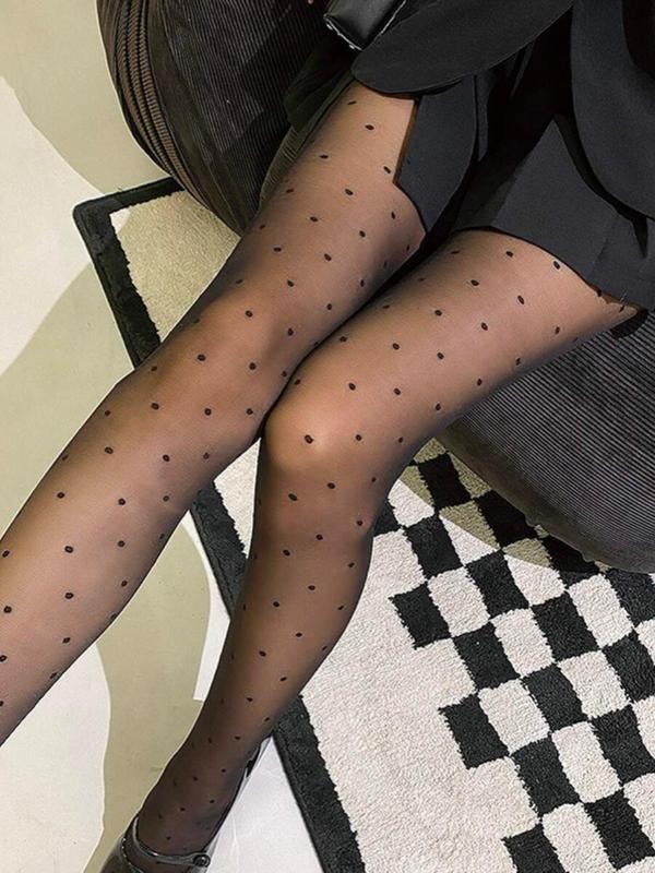 Women's Polka Dot Print Sheer Sexy Tights, 1 Pair High Stretch Comfy Breathable Pantyhose for Daily Wear, Ladies Stockings for All Seasons, Birthday Wear Black Girl