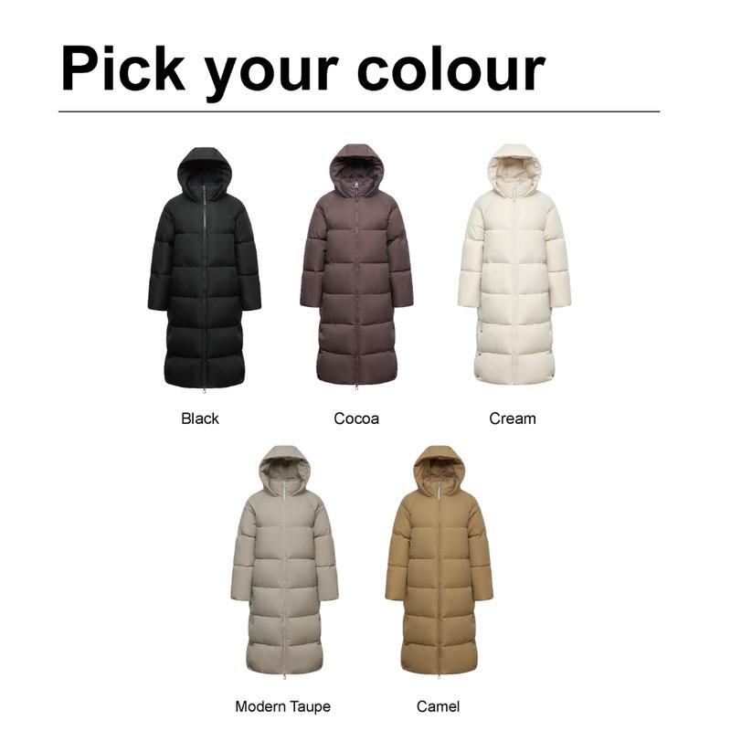 PUFFIT Extra Long Double-open Zip Hooded  Puffer Jacket Womenswear Coats, Thicken Warm Winter Coat for Women, Water Repellent,Two-Way Winter Coat