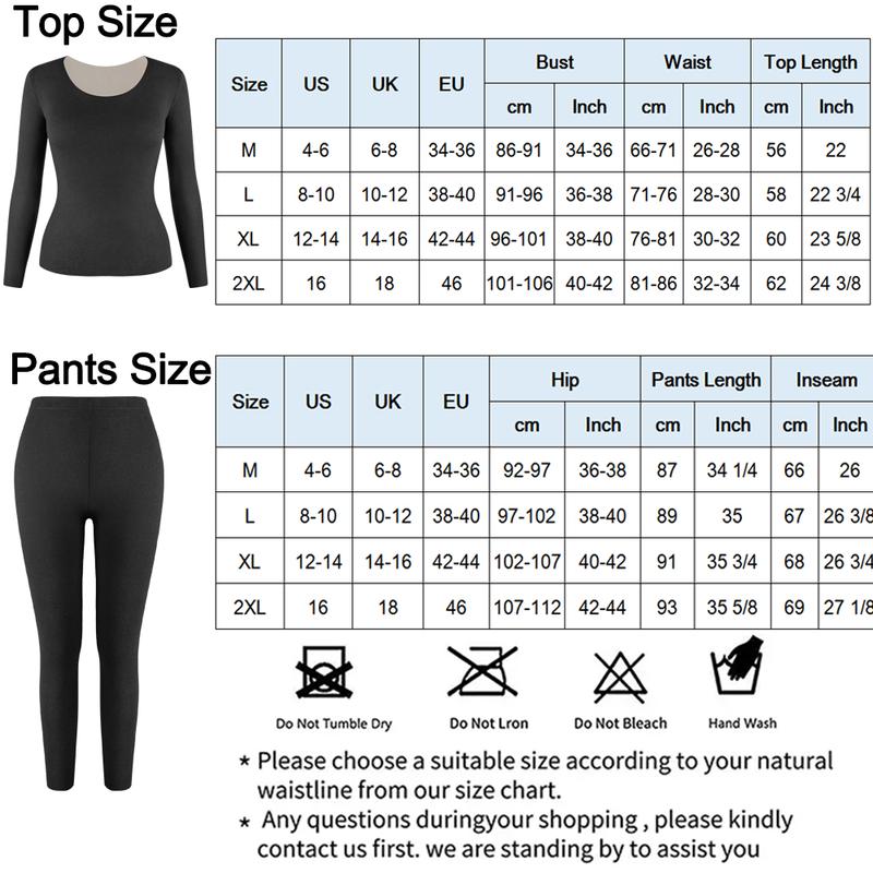 Women's Seamless Thermal Underwear Set, Soft & Stretchy Long Sleeve Crew Neck Tops & Pants, Warm Loungewear for Cold Weather, Indoor Comfort