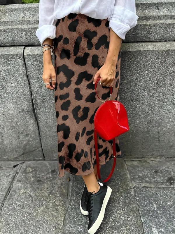 Women's Leopard Print Long Skirt, Casual Fashion Skirt for Daily Outdoor Wear, Ladies Bottoms for All Seasons