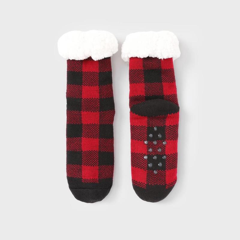 PatPat Christmas Socks Family Matching Red&Black Plaid Check Pattern Anti-Slip Floor Socks