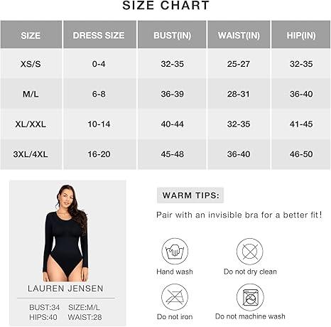 Lover-Beauty Long Sleeve Bodysuit for Women Scoop Neck Body Suits Stretch Seamless Thong Bodysuit Tops