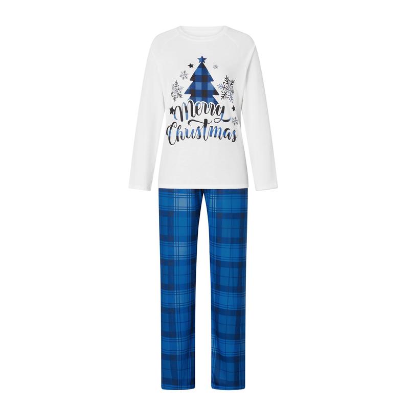 Family Matching Christmas Pajamas, Christmas Tree&Letter Print Long-Sleeved Tops + Plaid Trousers Sleepwear Outfits Pants Womenswear