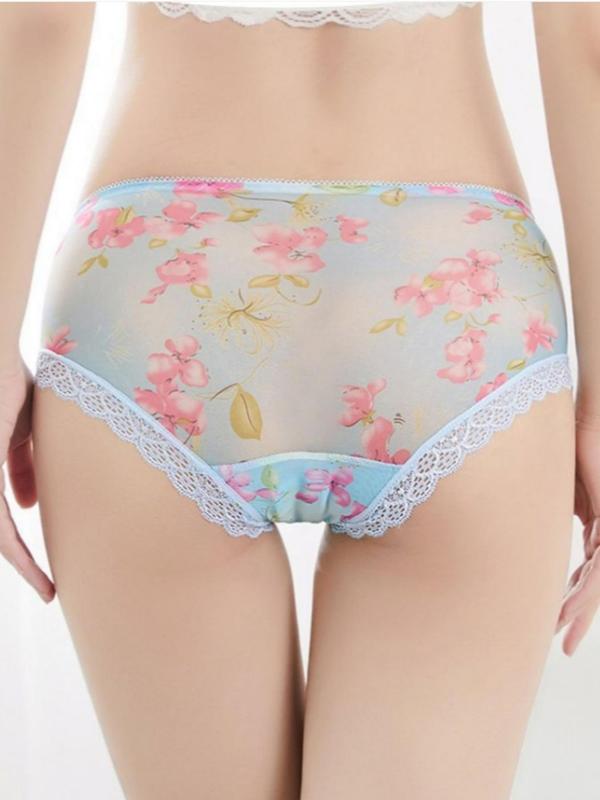 Women's Floral Embroidery Sheer Lace Panty, Breathable Comfortable Scallop Trim Knicker for Daily Wear, Women's Underwear for All Seasons