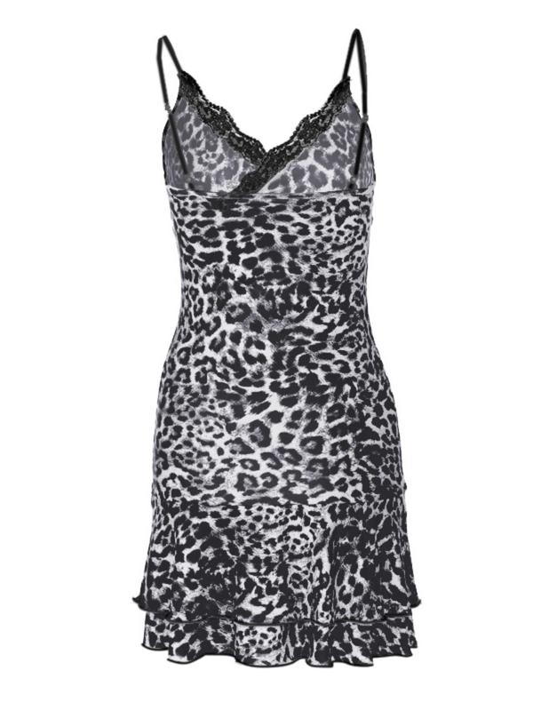 Women's Leopard Print Contrast Lace Bodycon Cami Dress, Wrap Tiered Layer Mini Dress for Party Club Dating Wear, Ladies Summer Clothes, Summer Dresses 2024 Wedding Guest Dress Downtown Girl Outfit Cheetah Girls Costume