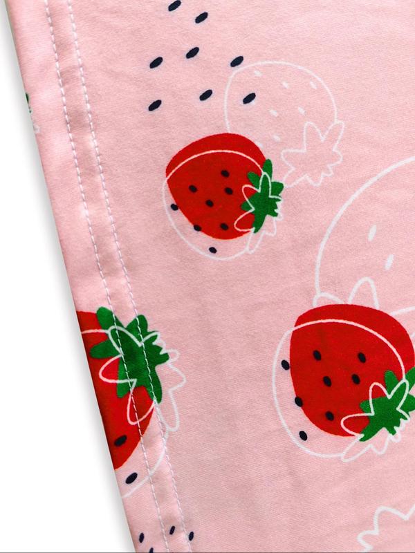 Plus Size Strawberry Print Round Neck Nightdress, Soft Comfy Short Sleeve Nightgown, Women's Sleepwear for All Seasons