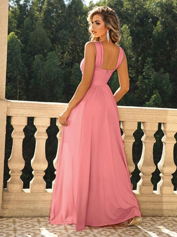 Women's Plain Criss Cross Split Thigh Vintage Evening Dress, Summer Clothes Women Elegant Maxi A Line Dress for Party Wedding Guest, Ladies Summer Clothes Christmas