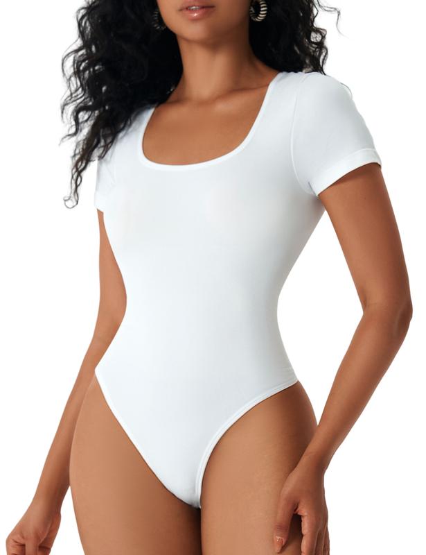 MOVWIN Short Sleeve Body Suit Shapewear Basic Bodysuit Seamless Womenswear Tops Underwear Lady Comfort Button Comfortable compression bodyshaper