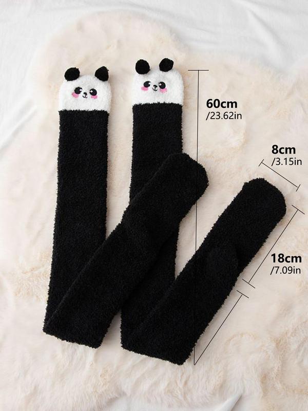 Women's 1 Pair Cartoon Panda Print Over The Knee Socks, Cute Cozy Warm Fuzzy Socks For Women, Women's Socks For Winter