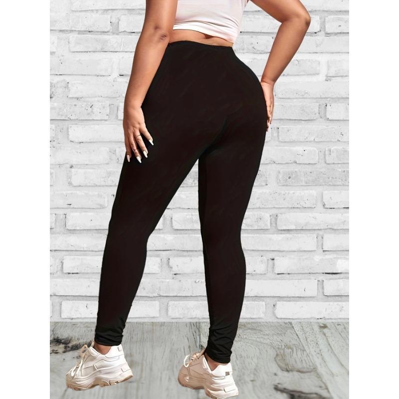 Women Plus Size Solid Elastic Waist Leggings Ladies Casual Slim Pants