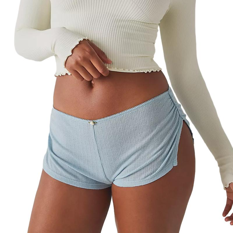 Women Side Slit Pajama Shorts Soft Comfy Low Waist Boy Shorts Side Split Ruched Elastic Lounge Short Pants Stretch Sleep Pj Bottoms Low Rise Cute Sleepwear Y2k Sexy Micro Shorts