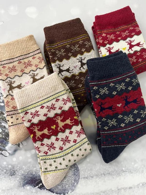 Women's Christmas Themed Mid-calf Socks, Casual Soft Comfy Socks for Fall & Winter, Women's Socks for Daily Wear