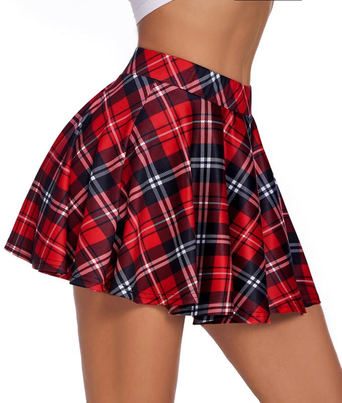 Avidlove Pleated Mini Skirt Plaid Skirts High Waist A Line Skater Skirt for Lingerie