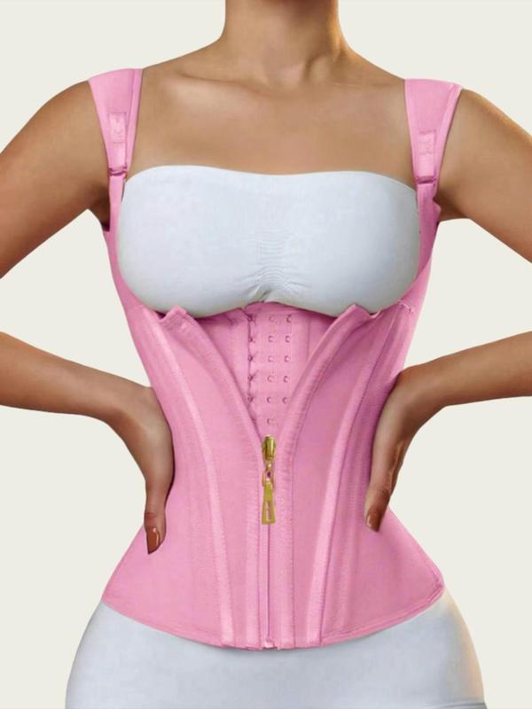 Women's Solid Open Bust Zipper Front Hook & Eye Closure Shapewear Top, Comfortable Tummy Control Shaper, Women's Shapewear for Daily Wear