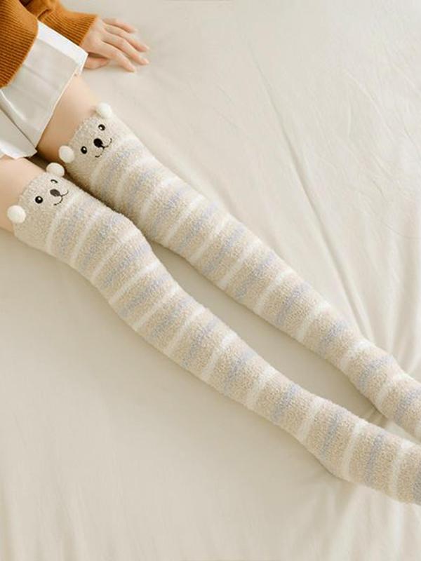 Women's 1 Pair Cartoon Panda Print Over The Knee Socks, Cute Cozy Warm Fuzzy Socks For Women, Women's Socks For Winter