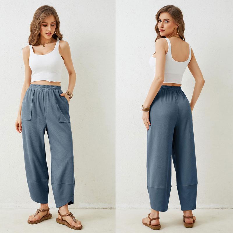 UANEO Womens Baggy Wide Leg Pants Casual Elastic Waisted Palazzo Harem Pants with Pockets