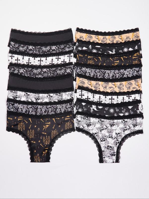  All Over Print Contrast Lace Panties, Soft Comfy Breathable Knicker for Daily Wear, Women's Underwear for All Seasons