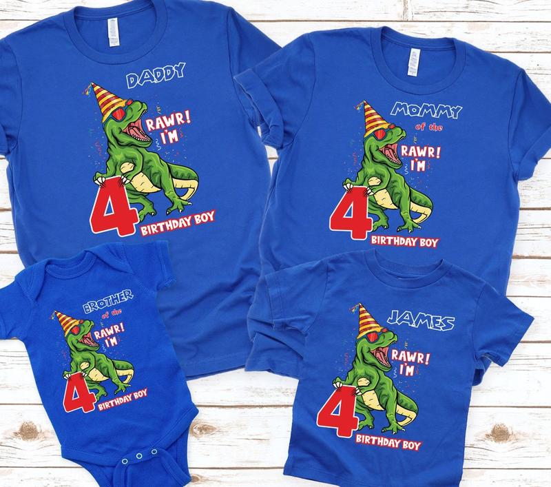 Personalized Dinosaur Birthday Shirt, T-Rex Birthday Boy Shirt, Dinosaur Family Matching Shirts, Dinosaur Family Birthday Party Shirt Comfort Cotton