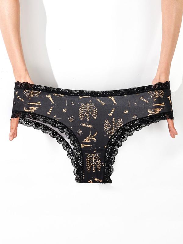  All Over Print Contrast Lace Panties, Soft Comfy Breathable Knicker for Daily Wear, Women's Underwear for All Seasons