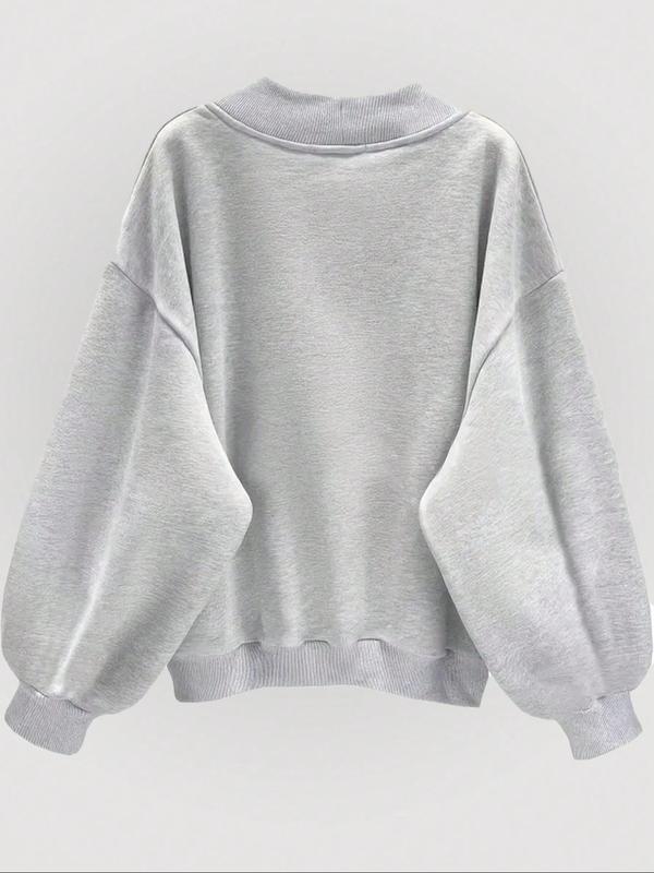 Women's Solid Color Drop Shoulder Sweatshirt, Casual Long Sleeve V Neck Pullover for Spring & Fall, Ladies Clothes for Daily Wear, 90s Clothes