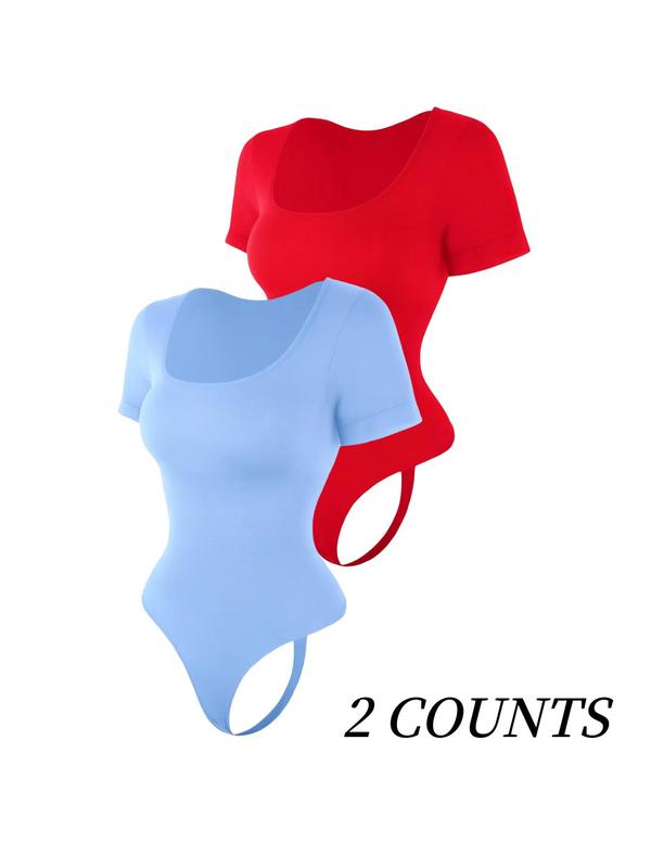 Women's Solid Sexy Square Neck Short Sleeve Shapewear Bodysuit, Tummy Control Butt Lifting Button Closure Crotch Shaper, Body Suits for Women, Women's Shapewear for All Seasons Bodycon