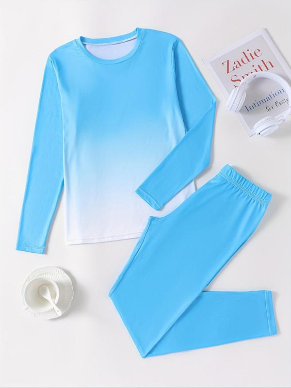 Women's Ombre Print Long Sleeve Sweatshirt & Elastic Waist Pants Two-piece Set, Casual Round Neck Pullover & Skinny Trousers for Spring & Fall, Women's Clothes for Daily Wear