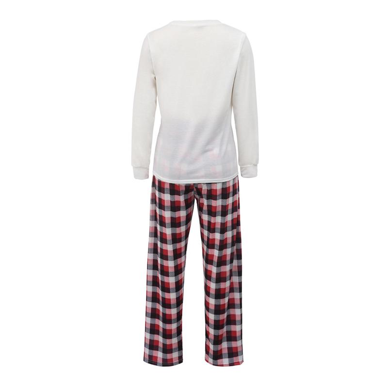 Matching Christmas Pajamas For Family, Elk Print O-Neck Long Sleeve Tops+ Plaid Long Pants for Kids Adults