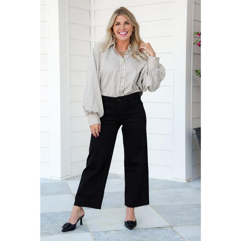 Vervet Dawn Till Dusk High Rise Black Cropped Wide Leg Jeans