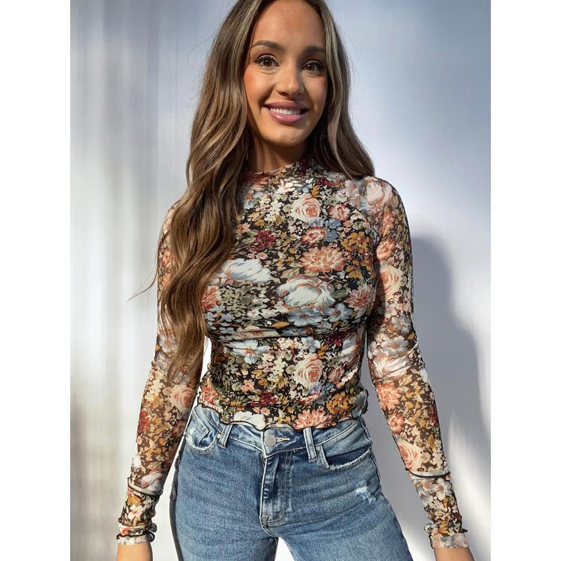 Floral Mesh Long Sleeve Top