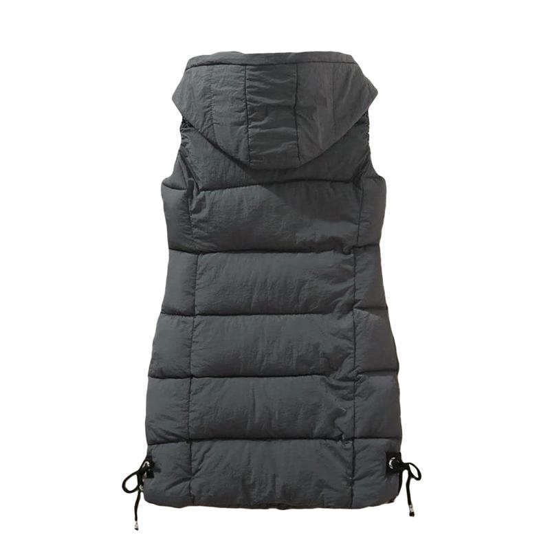 Women Down Jacket Waistcoat Solid Color Drawstring Hooded Sleeveless Zipper-Up Vests Autumn Winter Casual Warm Outerwear Womenswear Check