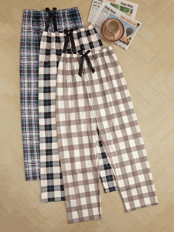 3 Pcs Plaid Print Drawstring Waist Pajama Pants Sleepwear