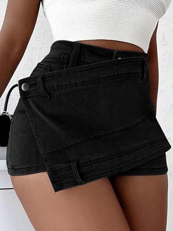 Women's Plain Denim Shorts, Asymmetrical Hem Button Pocket Jeans Skort, Back To School Outfits, Casual High Waist Jeans Shorts, Jorts Shorts, Summer Outfits 2024, Rave Outfits, Designer Jeans, Fall Outfits