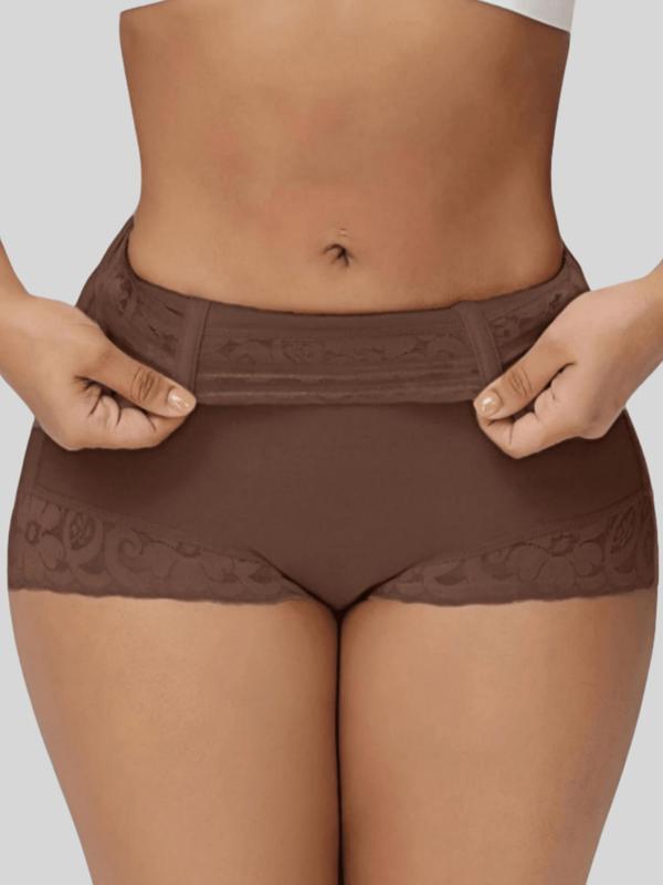 Women's Plain Contrast Lace High Waist Shapewear Panty, High Stretch Tummy Control Butt Lifting Shaper, Women's Sexy Shapewear Bottoms for Daily Wear