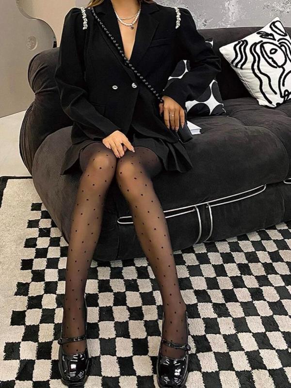 Women's Polka Dot Print Sheer Sexy Tights, 1 Pair High Stretch Comfy Breathable Pantyhose for Daily Wear, Ladies Stockings for All Seasons, Birthday Wear Black Girl