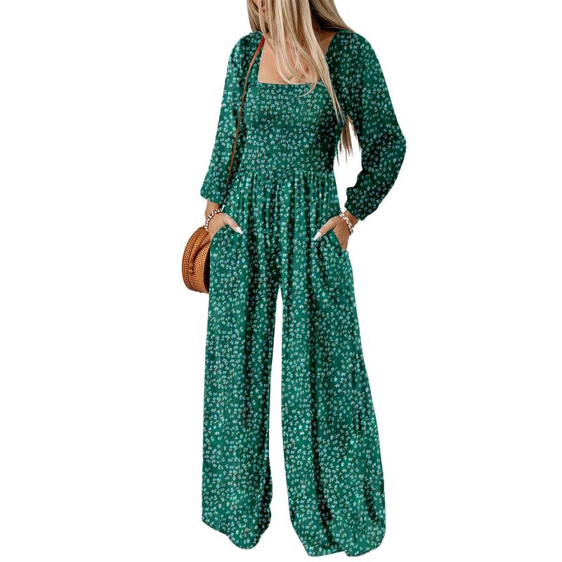 Dokotoo Women's Casual Loose Cowl Jumpsuit Jumpsuit Long Sleeve Printed Wide Leg Pants Jumpsuit with Pockets