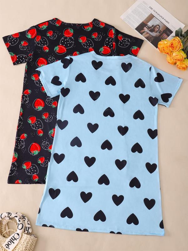 Women's All Over Cartoon Bear Print Nightdress, Casual Comfy Round Neck Short Sleeve Nightgown for Daily Wear, Ladies Sleepwear for All Seasons