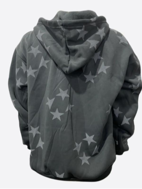 Women's Star Print Drop Shoulder Zip Up Hoodie, Comfort Hoodie Casual Long Sleeve Pocket Hooded Jacket for Holiday Outdoor Wear, Y2k Hoodies for Women, Women's Clothes for Fall,  Downtown Girl Clothes