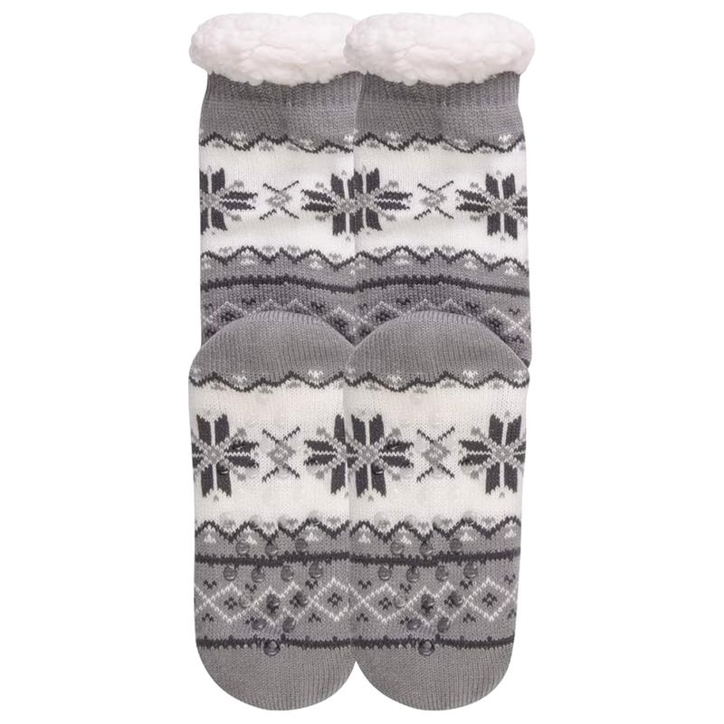 3 Pairs Fuzzy Non Slip Slipper Socks with Grippers Christmas Gifts Fleece Lined Warm Lining Xmas Party Fluffy Non Skid Ripple Sleeping Socks Winter