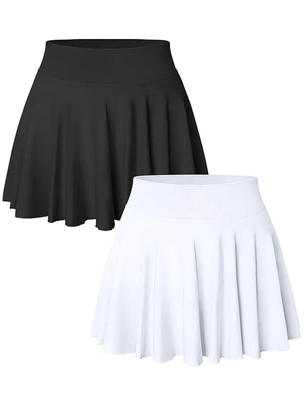 Women's Solid Ruffle Trim High Waist Sports Skort, Tennis Skirt, Casual Comfy Breathable Skort for Daily Outdoor Wear, Ladies Sportswear for All Seasons