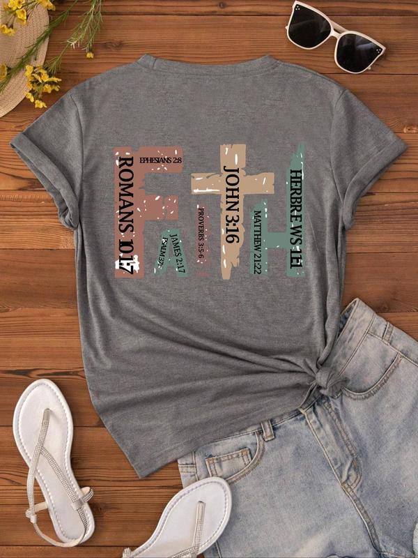 Women's Letter Print Round Neck Tee, Casual Short Sleeve Crew Neck Graphic Tees T-shirt for Summer, Fashion Women's Top for Daily Wear