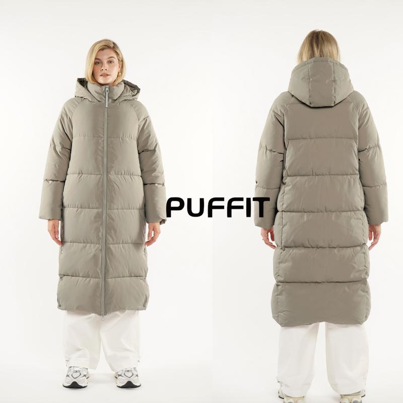 PUFFIT Extra Long Double-open Zip Hooded  Puffer Jacket Womenswear Coats, Thicken Warm Winter Coat for Women, Water Repellent,Two-Way Winter Coat