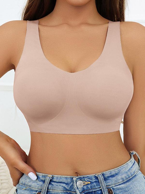 Women's Solid Wireless Push Up Bra, Soft Comfy Breathable Backless Bra, Women's Lingerie for Daily Wear