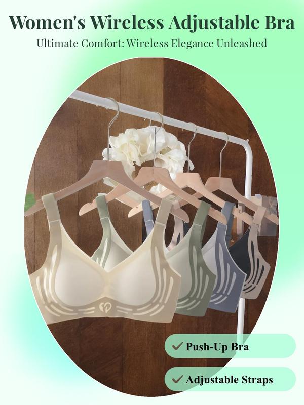 Women's Solid Color Wireless Bra, Adjustable Strap Push Up Bras for Women, Soft Comfortable Breathable Lingerie for All Seasons