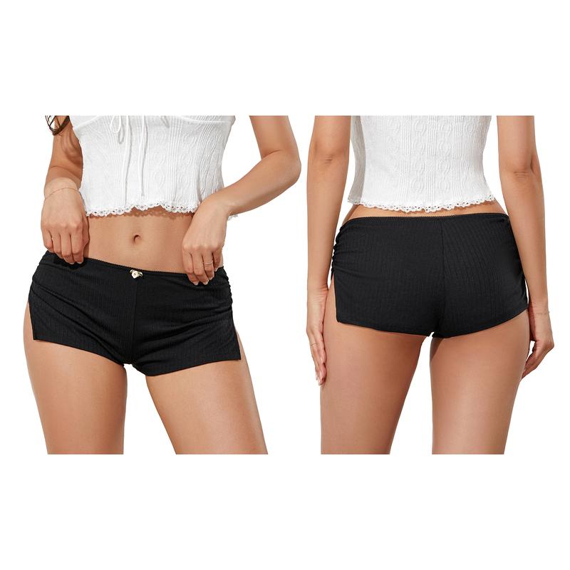 Women Side Slit Pajama Shorts Soft Comfy Low Waist Boy Shorts Side Split Ruched Elastic Lounge Short Pants Stretch Sleep Pj Bottoms Low Rise Cute Sleepwear Y2k Sexy Micro Shorts