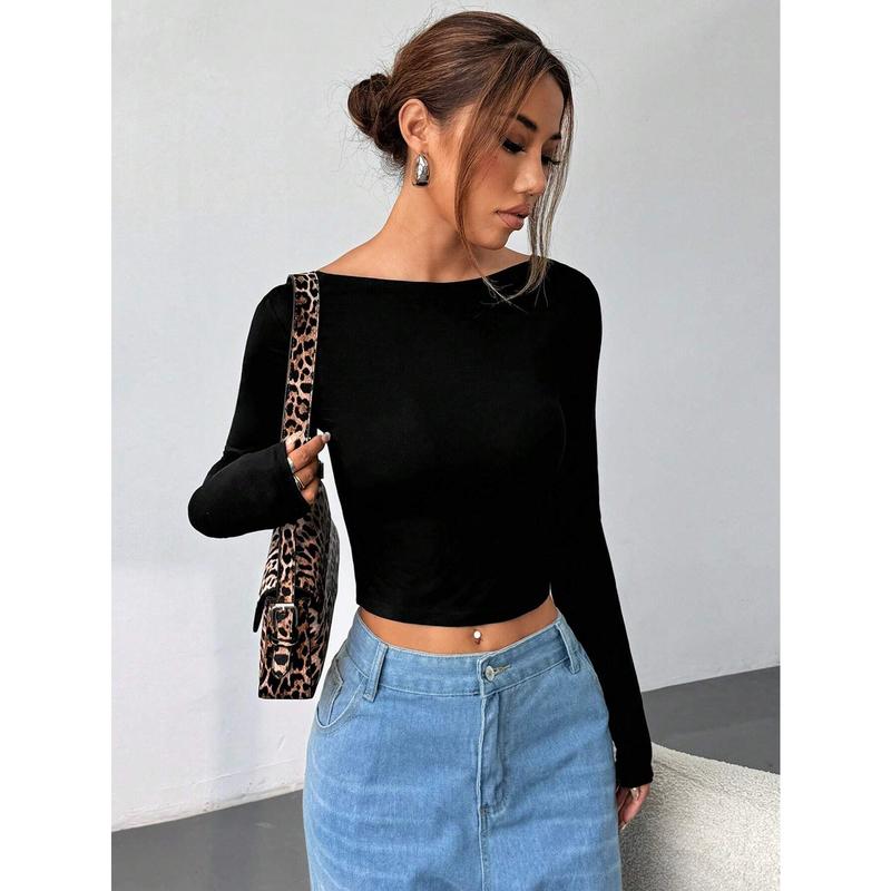 Black Knitted Open Back Women's T-Shirt alara  brazil crop top loewe  tank top bozzolo  crop tops