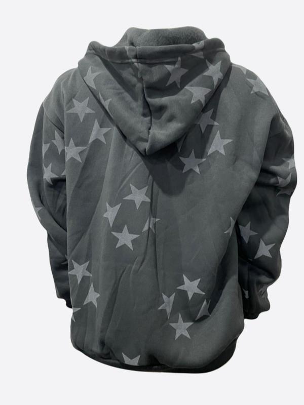 Women's Star Print Drop Shoulder Zip Up Hoodie, Comfort Hoodie Casual Long Sleeve Pocket Hooded Jacket for Holiday Outdoor Wear, Y2k Hoodies for Women, Women's Clothes for Fall,  Downtown Girl Clothes